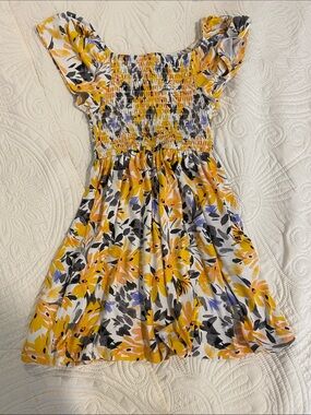 Girls Yellow Floral Smocked Dress